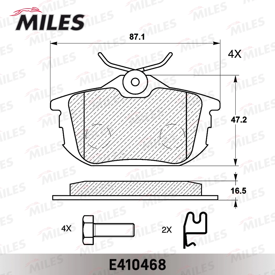 Колодки тормозные (новая смесь) mitsubishi colt 04/smart forfour 05/подходит для volvo s40/v40 задние (без датчика + болты) e410468 MILES E410468