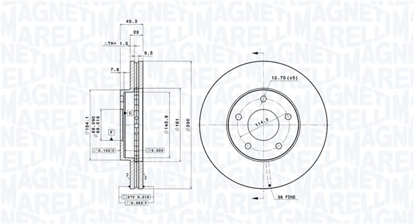 Тормоз.диски nissan MAGNETI MARELLI 360406036801