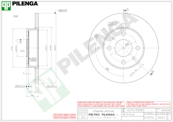 Диск тормозной PILENGA 5024