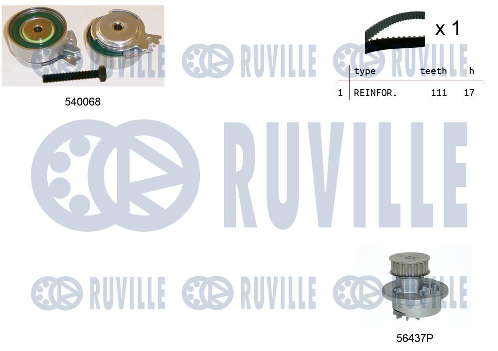Комплект грм с помпой opel astra/corsa/vectra 1.4/1.6 2001 (1 ролик + термостат+ ремень 111з.) RUVILLE 5500051