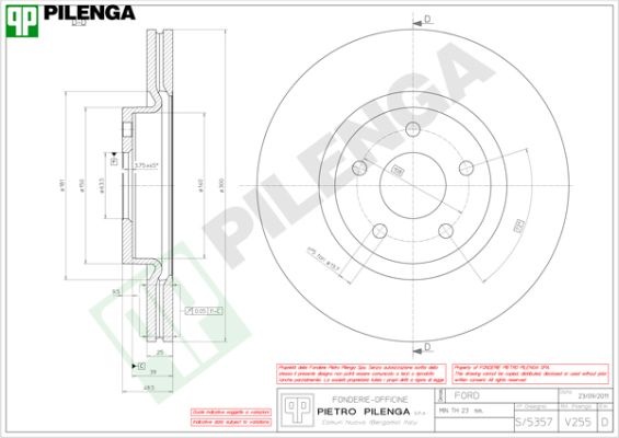 Диск тормозной PILENGA V255