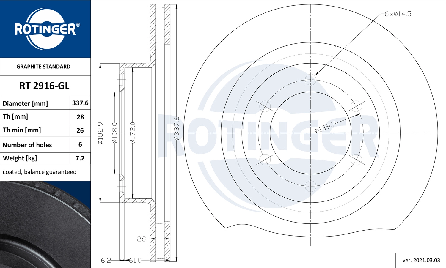 Диск тормозной ROTINGER RT2916GL