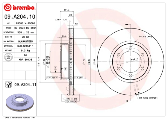 Диск тормозной BRECO BV 8694