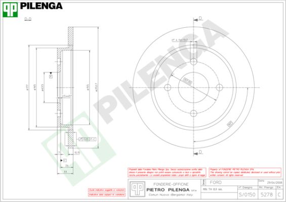 Диск тормозной PILENGA 5278