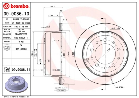 Диск тормозной BREMBO 09.9086.10