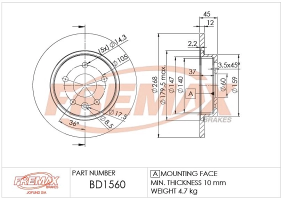 Диск тормозной FREMAX BD-1560