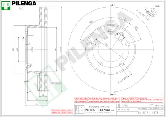 Диск тормозной PILENGA V378