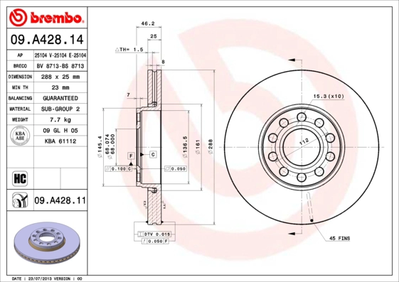 Тормозной диск BRECO BV8713
