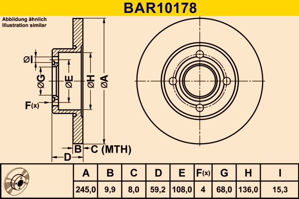Диск тормозной BARUM BAR10178