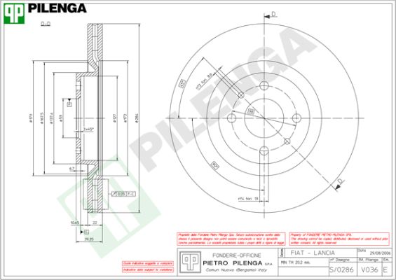 Диск тормозной PILENGA V036