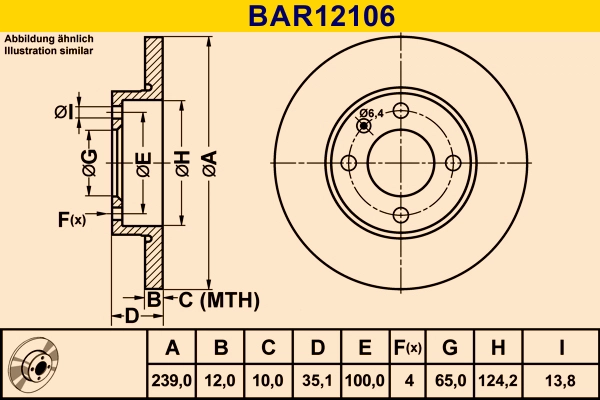 Диск тормозной BARUM BAR12106