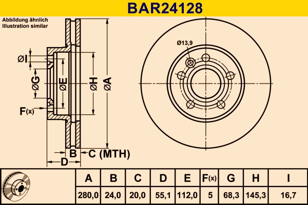 Диск тормозной BARUM BAR24128