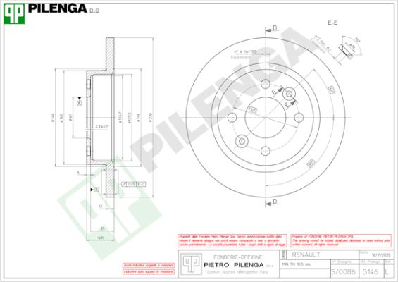 Диск тормозной PILENGA 5146