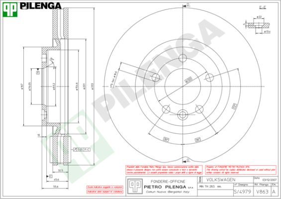 Диск тормозной PILENGA V863