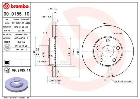 Диск тормозной BRECO BV 8472