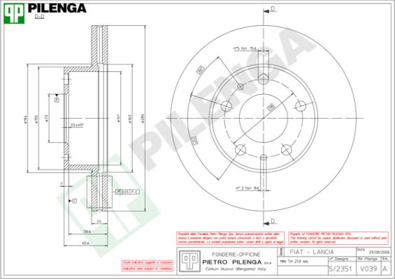Диск тормозной PILENGA V039