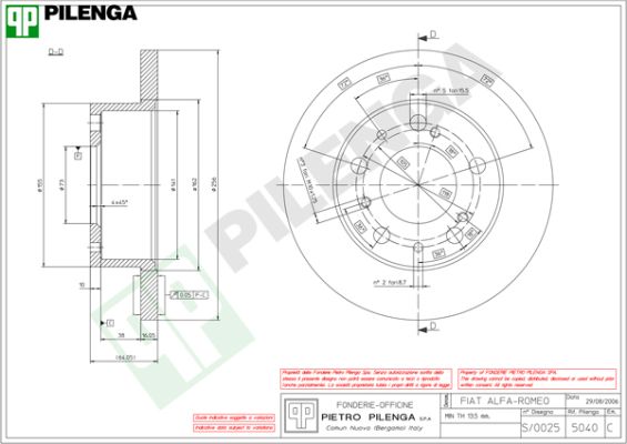 Диск тормозной PILENGA 5040