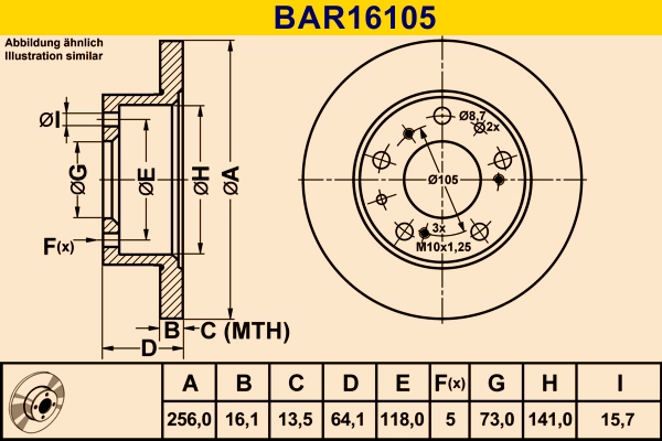 Диск тормозной BARUM BAR16105