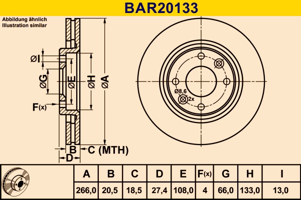 Диск тормозной BARUM BAR20133