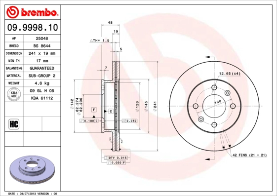 Диск тормозной BRECO BS 8644