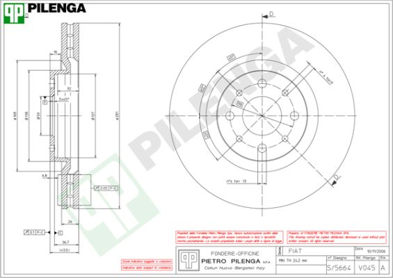Диск тормозной PILENGA V045