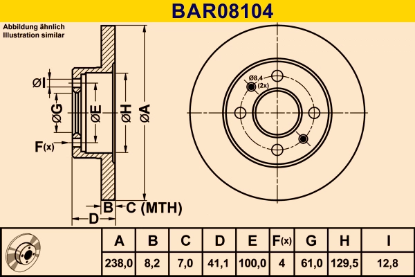 Диск тормозной BARUM BAR08104