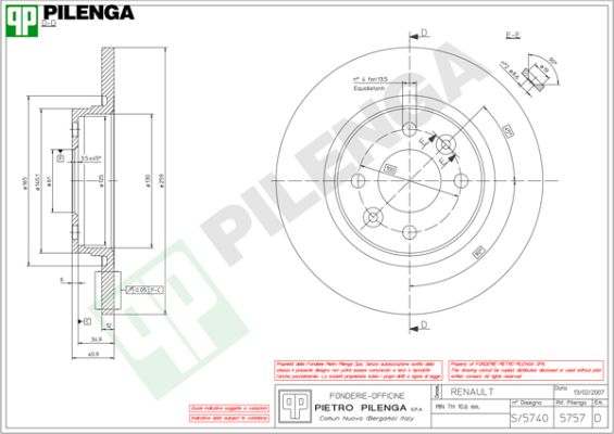 Диск тормозной PILENGA 5757