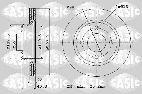 Диск тормозной SASIC 6106002