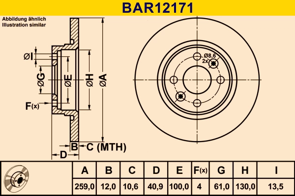 Диск тормозной BARUM BAR12171