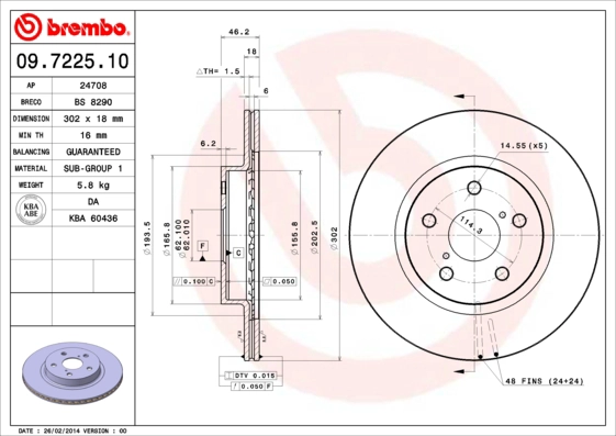 Диск тормозной BREMBO 097.225.11