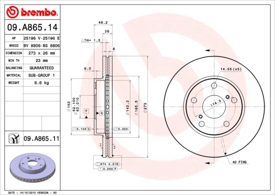 Диск тормозной BRECO BV 8806