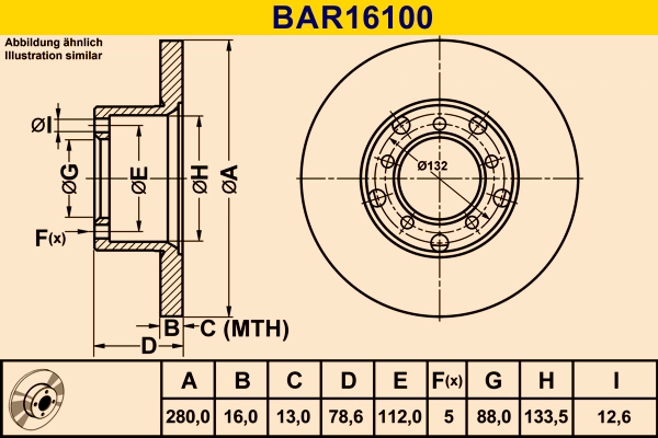Диск тормозной BARUM BAR16100