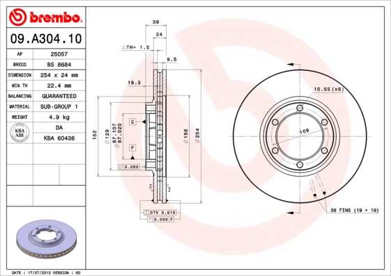 Диск тормозной BRECO BS 8684