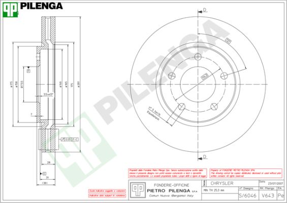 Диск тормозной PILENGA V643