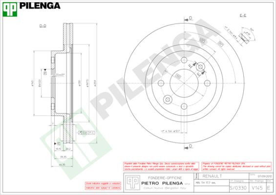 Диск тормозной PILENGA V145