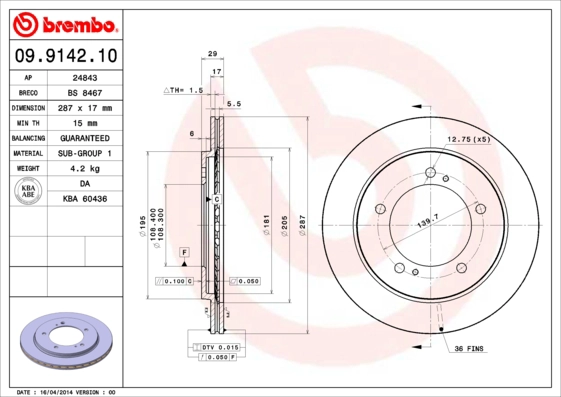 Disc BREMBO 09.9142.11