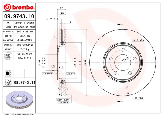 Диск тормозной BREMBO 09.9743.10