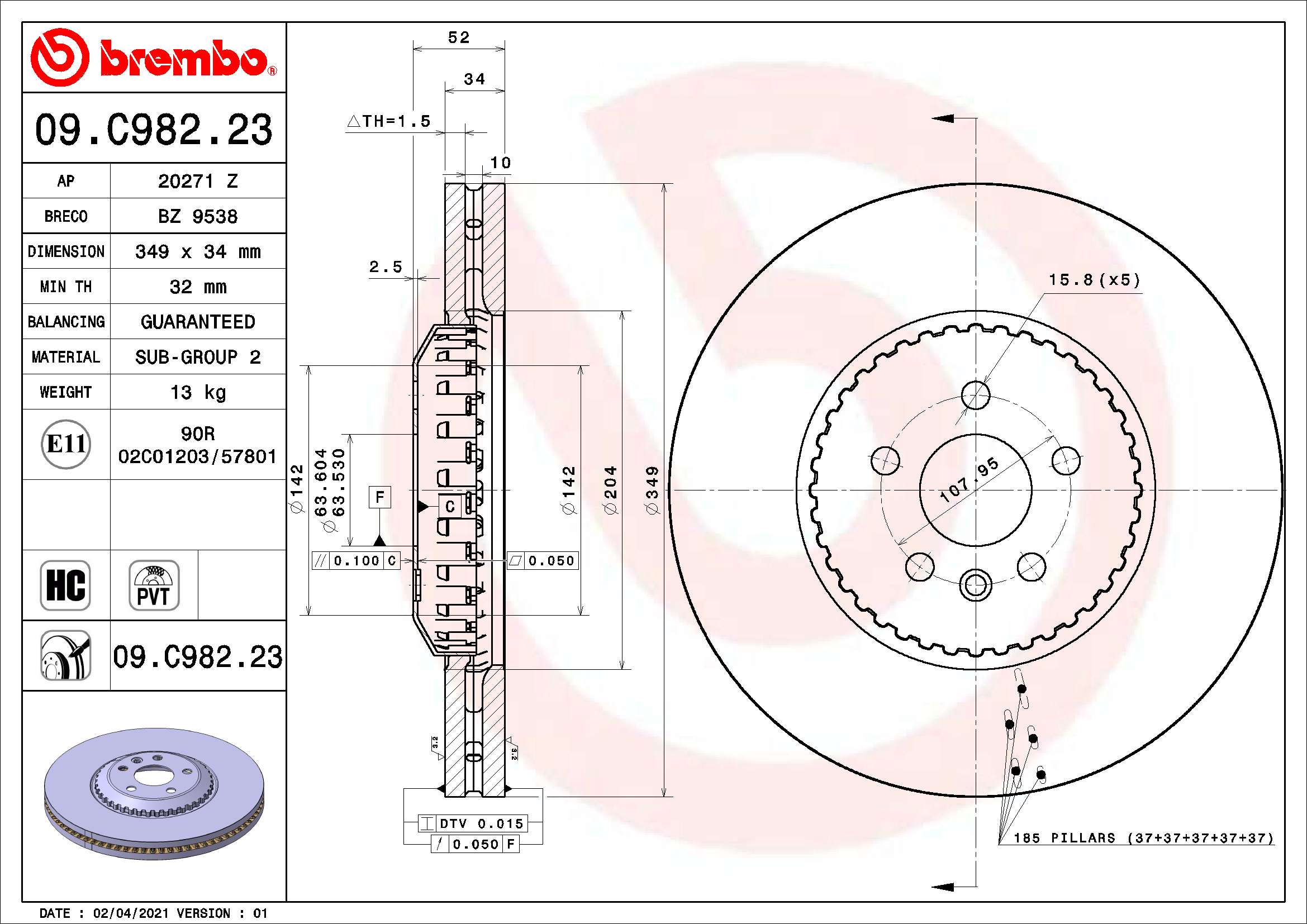 09.c982.23 тормозной диск BREMBO 09.C982.23