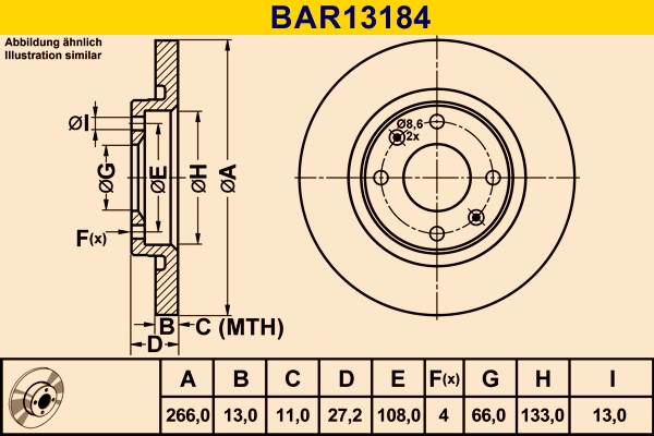Диск тормозной BARUM BAR13184