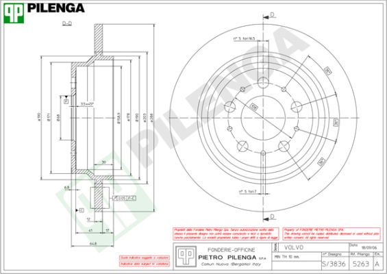 Диск тормозной PILENGA 5263