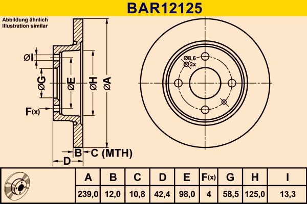 Диск тормозной BARUM BAR12125