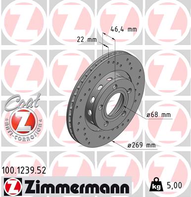 Диск тормозной ZIMMERMANN 100.1239.52