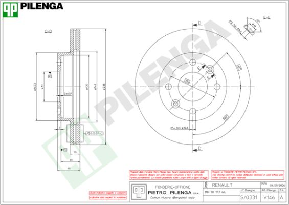 Диск тормозной PILENGA V146