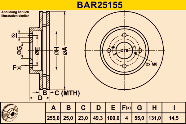 Диск тормозной BARUM BAR25155