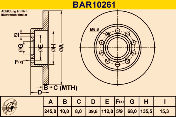Диск тормозной BARUM BAR10261