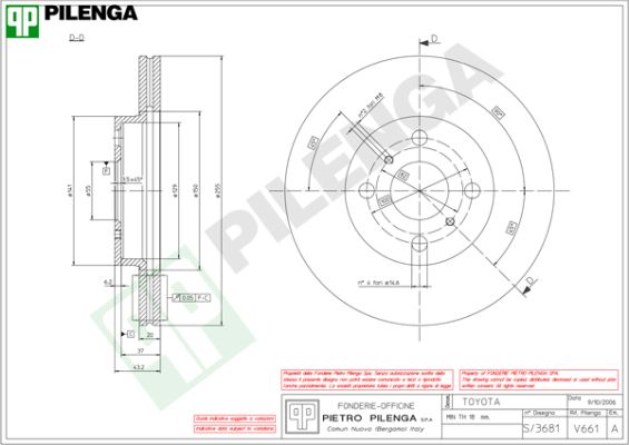Диск тормозной PILENGA V661