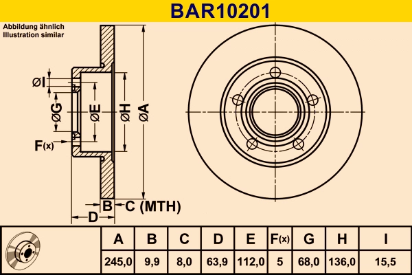 Диск тормозной BARUM BAR10201