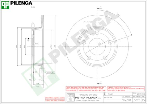Диск тормозной PILENGA 5875