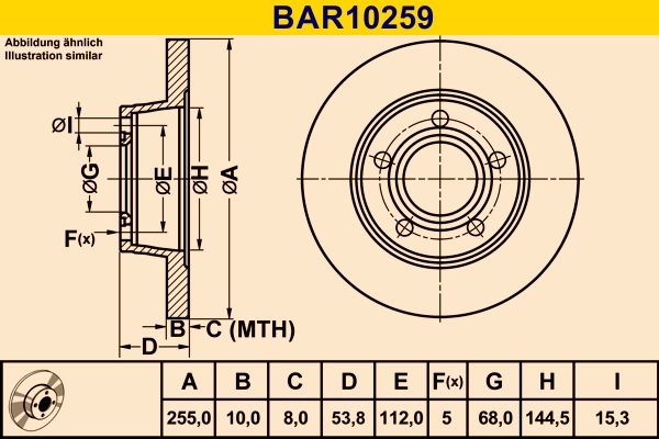 Диск тормозной BARUM BAR10259
