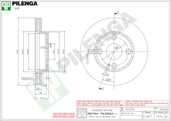 Диск тормозной PILENGA V514
